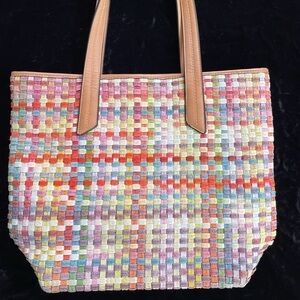 Sondra Roberts Squared woven tote bag with leather details